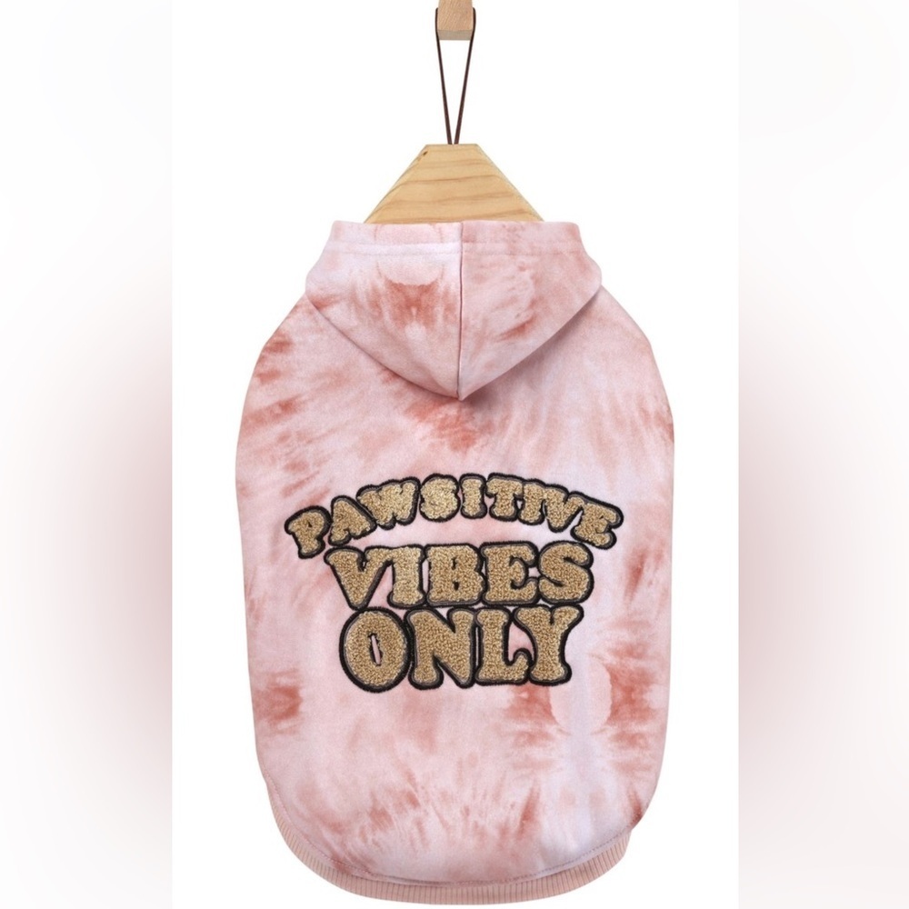 Frisco Pawsitive Vibes Only Dog Cat Hoodie Pink Tie Dye Pullover Pet Apparel